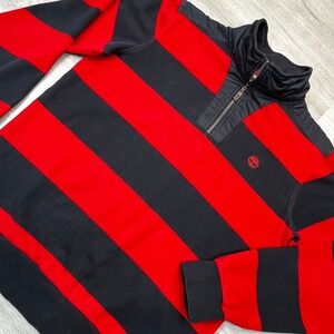 Timberland Mens Earthkeepers Quarter Zip Sweatshirt L Pullover Striped Red Black